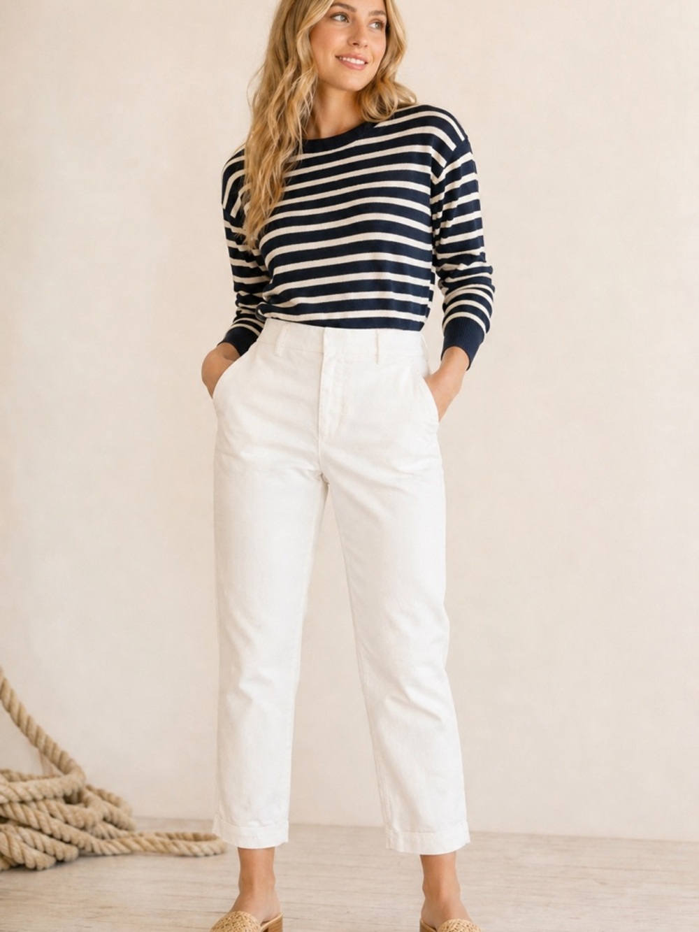 Vince White Cropped Straight-Leg Jeans - Picture 1 of 5